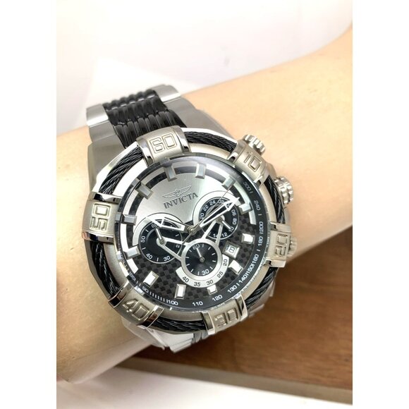 Invicta Men's Watch 29569 Bolt Quartz Chronograph Silver Black Stainless Steel - Picture 12 of 15